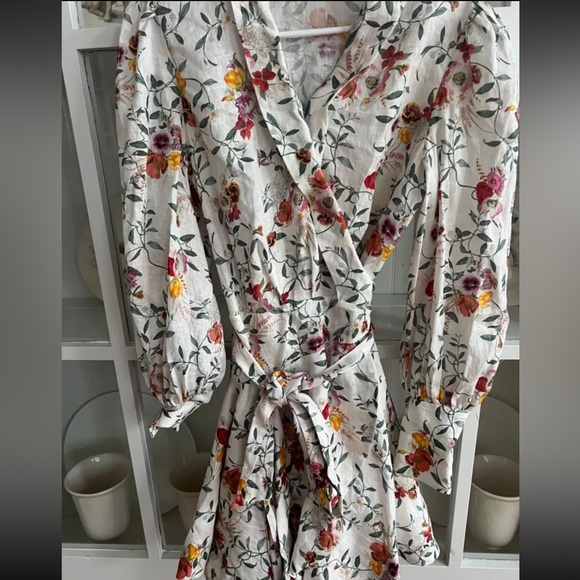 Zimmermann linen dress size 3 Wrap Mini Dress in Elka Vine Ivory Print - Picture 3 of 6